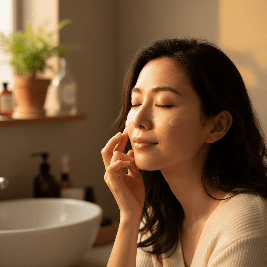 Customer applying LIKE UNNI moisturizing cream