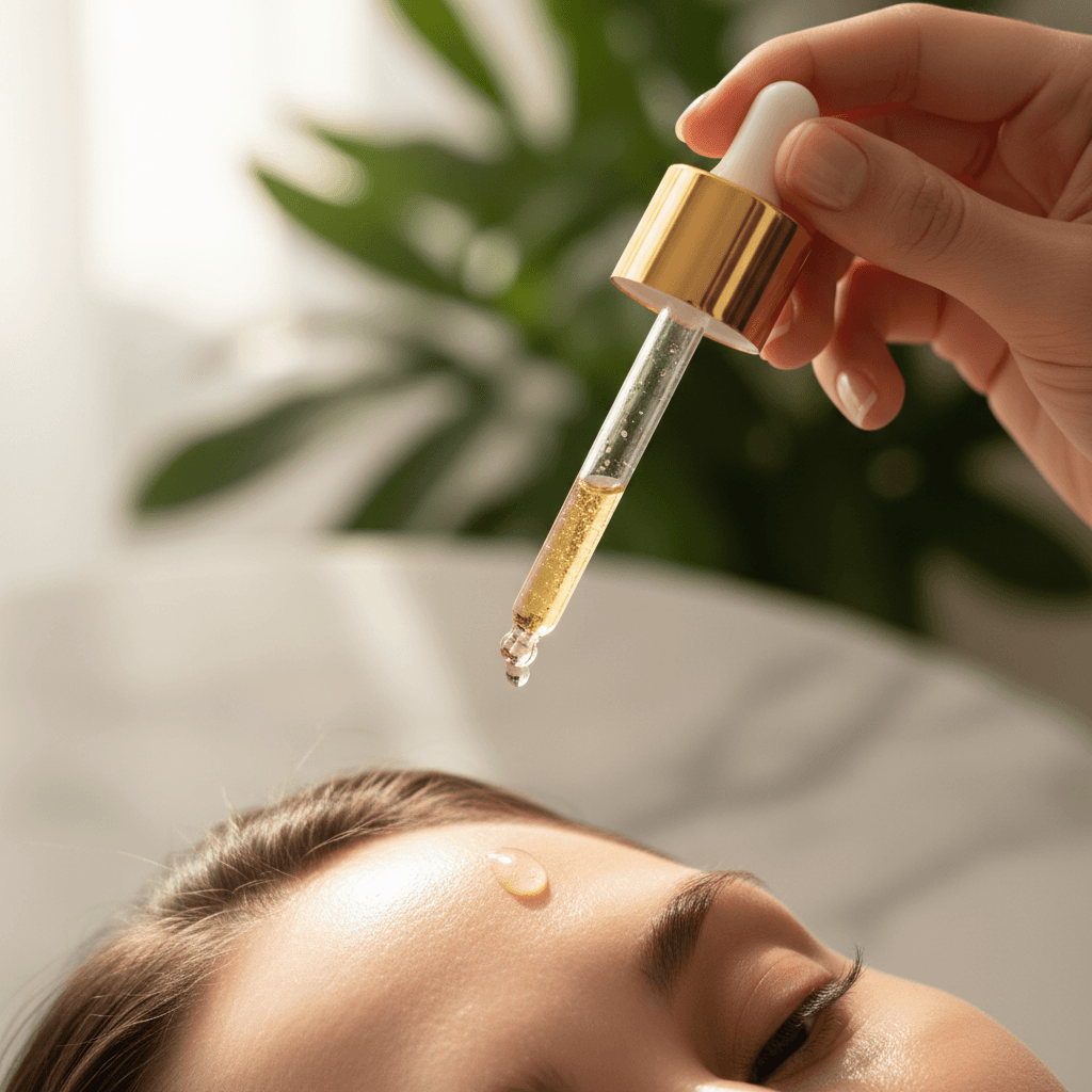 Woman applying LIKE UNNI serum to face